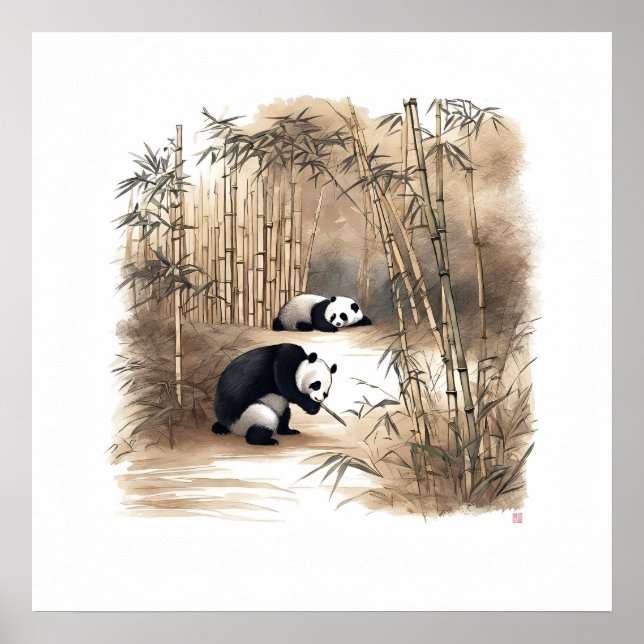 Affiche Panda mangeant du bambou - Archivage d'art (Devant)