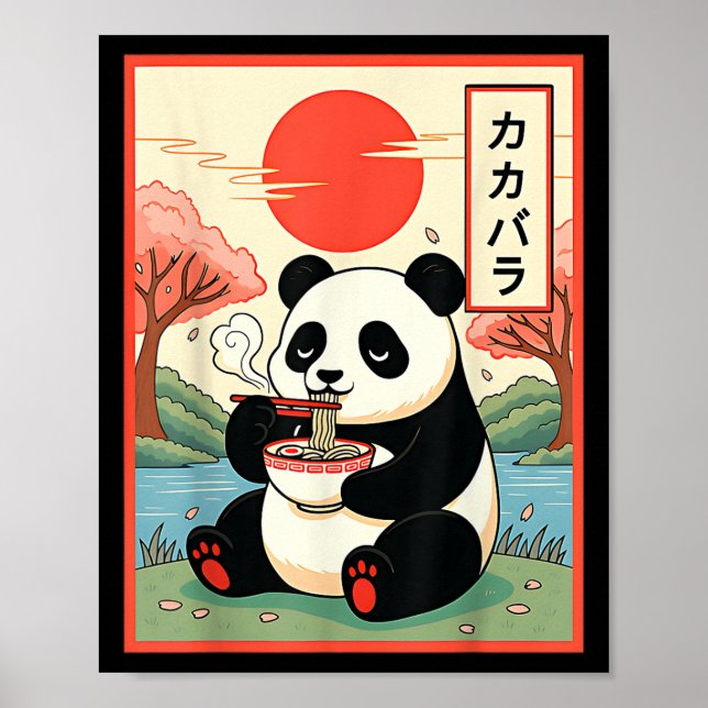Affiche Panda Mignon Mangeant Des Nouilles Ramen Anime Jap (Devant)