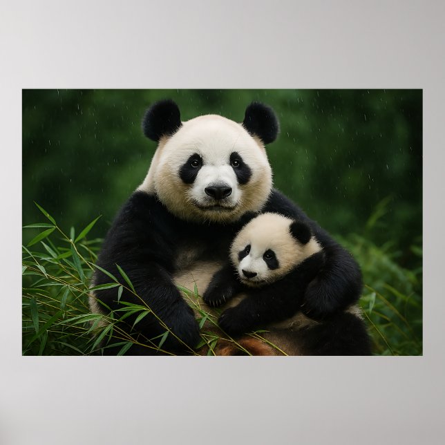 Affiche Panda Mother & Cub in Gentle Rain (Devant)