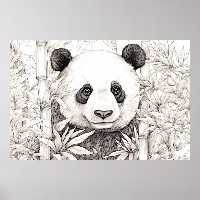 Affiche Panda Nature paisible Prairie Sketch Style de dess (Devant)