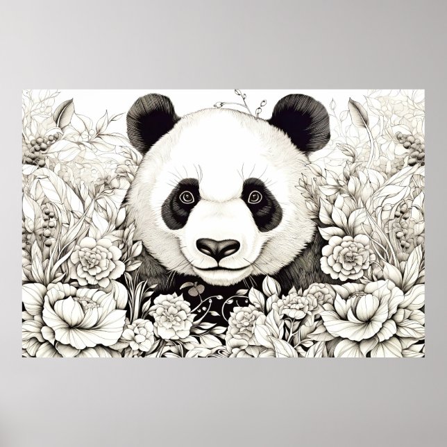 Affiche Panda Nature paisible Prairie Sketch Style de dess (Devant)