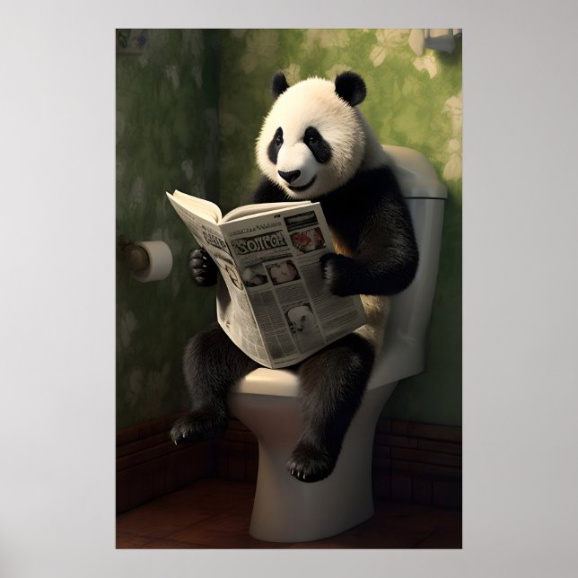 Affiche Panda on Toilet Print, Funny Bathroom Wall Art (Devant)