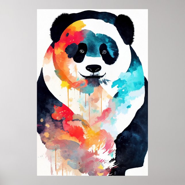 Affiche Panda Ours Sauvage Nature Animal Couleur Art Peint (Devant)