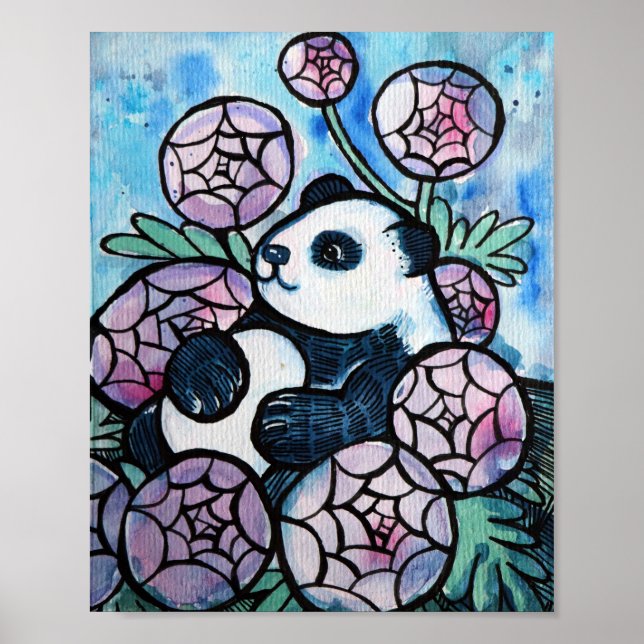 Affiche Panda Ours Violet Fleurs Amateurs de la nature (Devant)