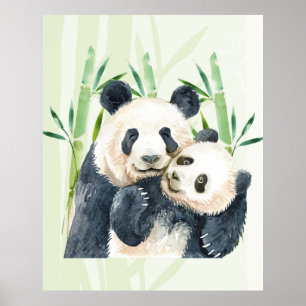 Affiche Panda Pair et Bambou Aquarelle