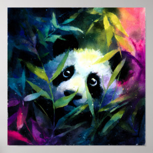 Affiche Panda Peeking Bamboo Aquarelle