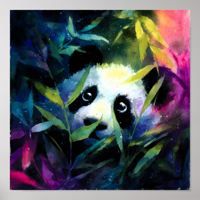 Affiche Panda Peeking Bamboo Aquarelle (Devant)