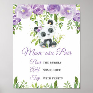 Affiche Panda Purple Floral Vert Bambou Momosa Bar