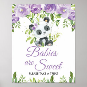 Affiche Panda Purple Flore Vert Bambou Traiter Faveurs