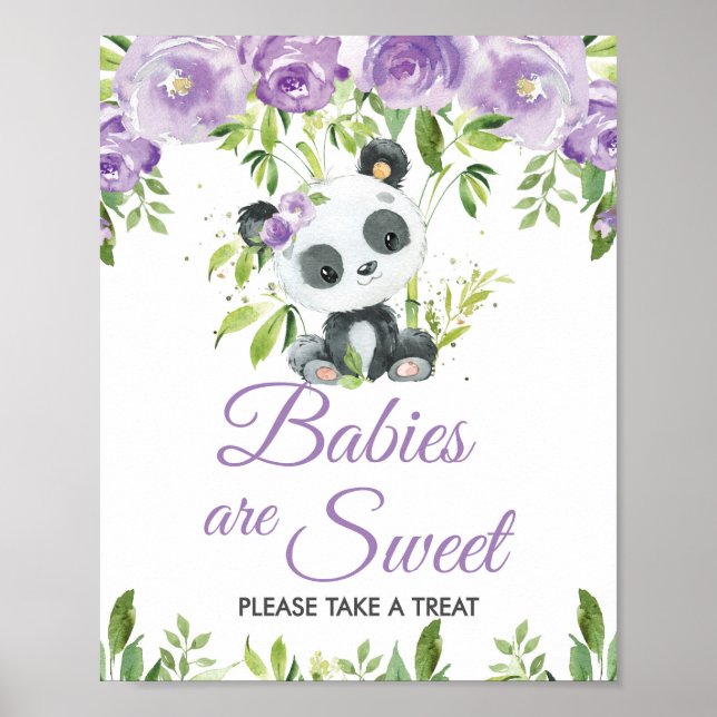 Affiche Panda Purple Flore Vert Bambou Traiter Faveurs (Devant)