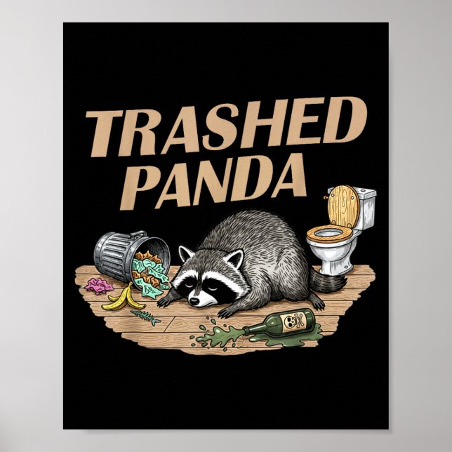 Affiche Panda Racoon Dégradé Drôle Devient Ivre Mème de Ra (Devant)