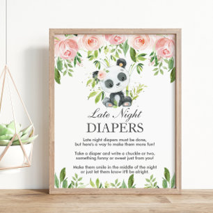 Affiche Panda Rose Floral Dernière Nuit Baby shower de cou