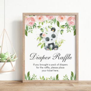 Affiche Panda Rose floral Diaper Baby shower Jeu