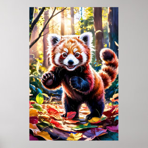 Affiche Panda rouge automne
