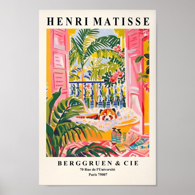 Affiche Panda Rouge Dans La Baignoire Drôle Poster, Matiss (Devant)