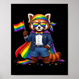 Affiche Panda Rouge Drôle LGBT Arc-en-ciel Fierté Lesbienn