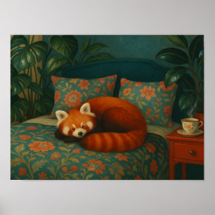 Affiche Panda Rouge Floral Cosy