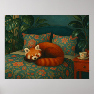 Affiche Panda Rouge Floral Cosy