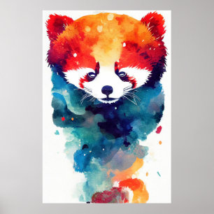 Affiche Panda Rouge Nature sauvage Animal Couleur Art Pein
