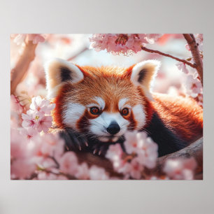 Affiche Panda Rouge Parmi Les Fleurs De Cerisiers