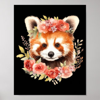Affiche Panda roux avec couronne de fleurs design unisexe 