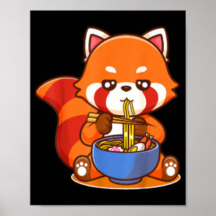 Affiche Panda roux mangeant de la soupe japonaise Ramen Zo
