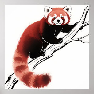 Affiche Panda roux perché sur une branche