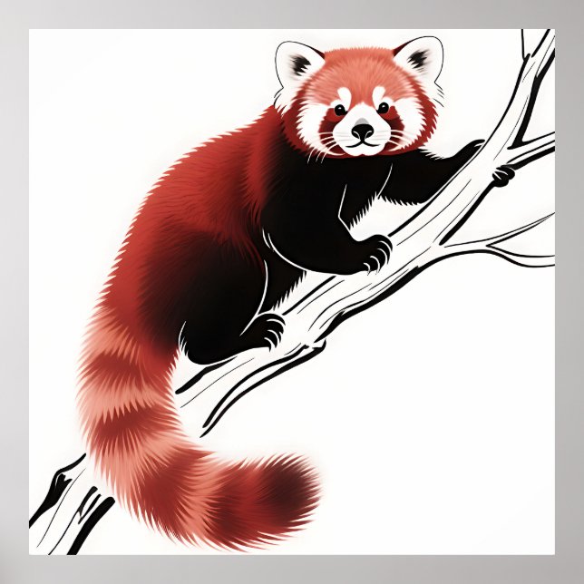 Affiche Panda roux perché sur une branche (Devant)