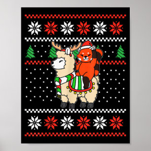 Affiche Panda roux pull de Noël laid Renne Lama Ri