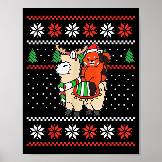 Affiche Panda roux pull de Noël laid Renne Lama Ri (Devant)