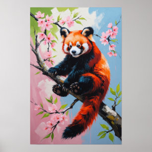 Affiche Panda roux sur un arbre en fleurs, Art de la faune
