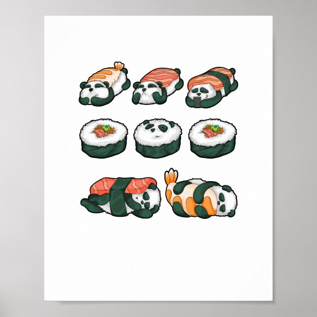 Affiche Panda Sushi Cute Maki Lover Drôle Nourriture Cadea (Devant)