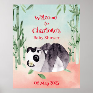 Affiche Panda Tumbling Cute Baby shower de genre Bienvenue