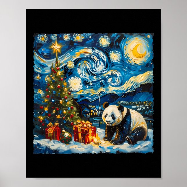Affiche Panda Van Gogh Style Nuit étoilée Noël hiver (Devant)