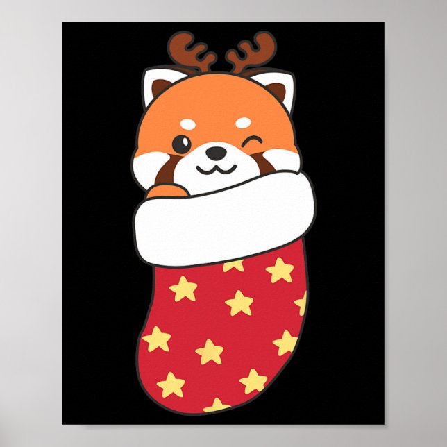 Affiche Pandas Rouges Dans Les Bas De Noël Pour Noël (Devant)
