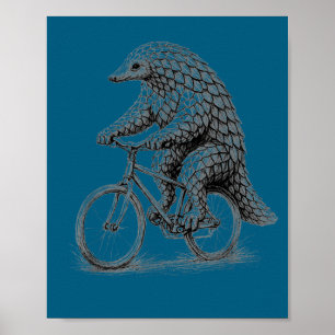 Affiche Pangolin à vélo drôle cyclisme animal bicyclette