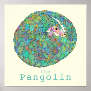 Affiche Pangolin Animaux menacés Art Vert de la faune