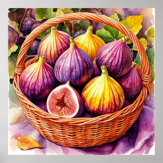 Affiche Panier de figues mûres dans un présentoir rustique (Devant)