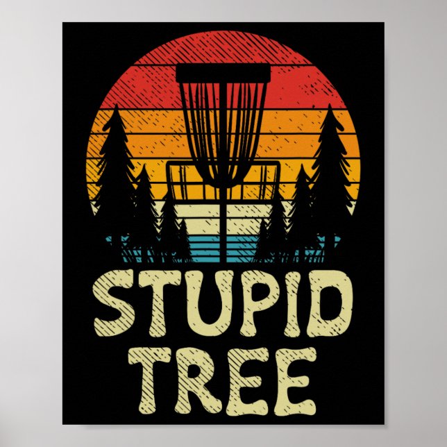 Affiche Panier de golf à disque d'arbre stupide rétro golf (Devant)