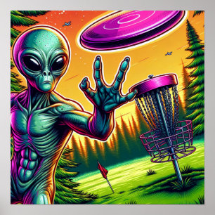 Affiche Panier de golf de disque Alien