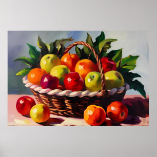 Affiche Panier de pomme, peinture à vie fixe,