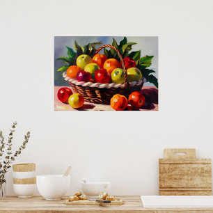 Affiche Panier de pommes, peinture de nature morte,