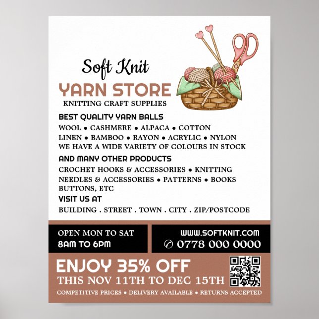 Affiche Panier de tricots, Tricot, magasin de fils (Devant)