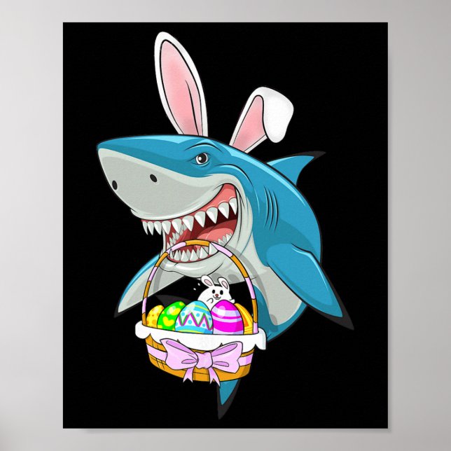Affiche Panier d'œufs de lapin de Pâques de requin drôle g (Devant)