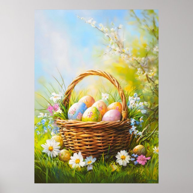 Affiche Panier d'oeufs de Pâques printemps (Devant)
