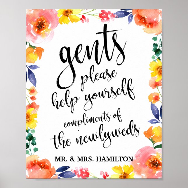 Affiche Panier Mariage Gents 8x10 Panneau floral (Devant)