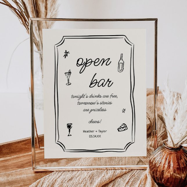 Affiche Panneau à barre ouverte français tiré à main lunai (Créateur téléchargé)