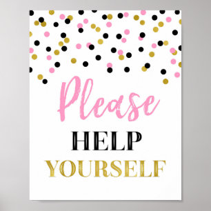 Affiche Panneau Aide-toi S'il Te Plaît Confettis Or Rose N