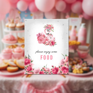 Affiche Panneau alimentaire Baby shower Argent Flamant ros