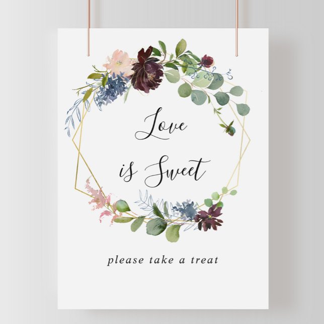 Affiche Panneau Amour est doux Géométrique Or Bourgogne (Créateur téléchargé)